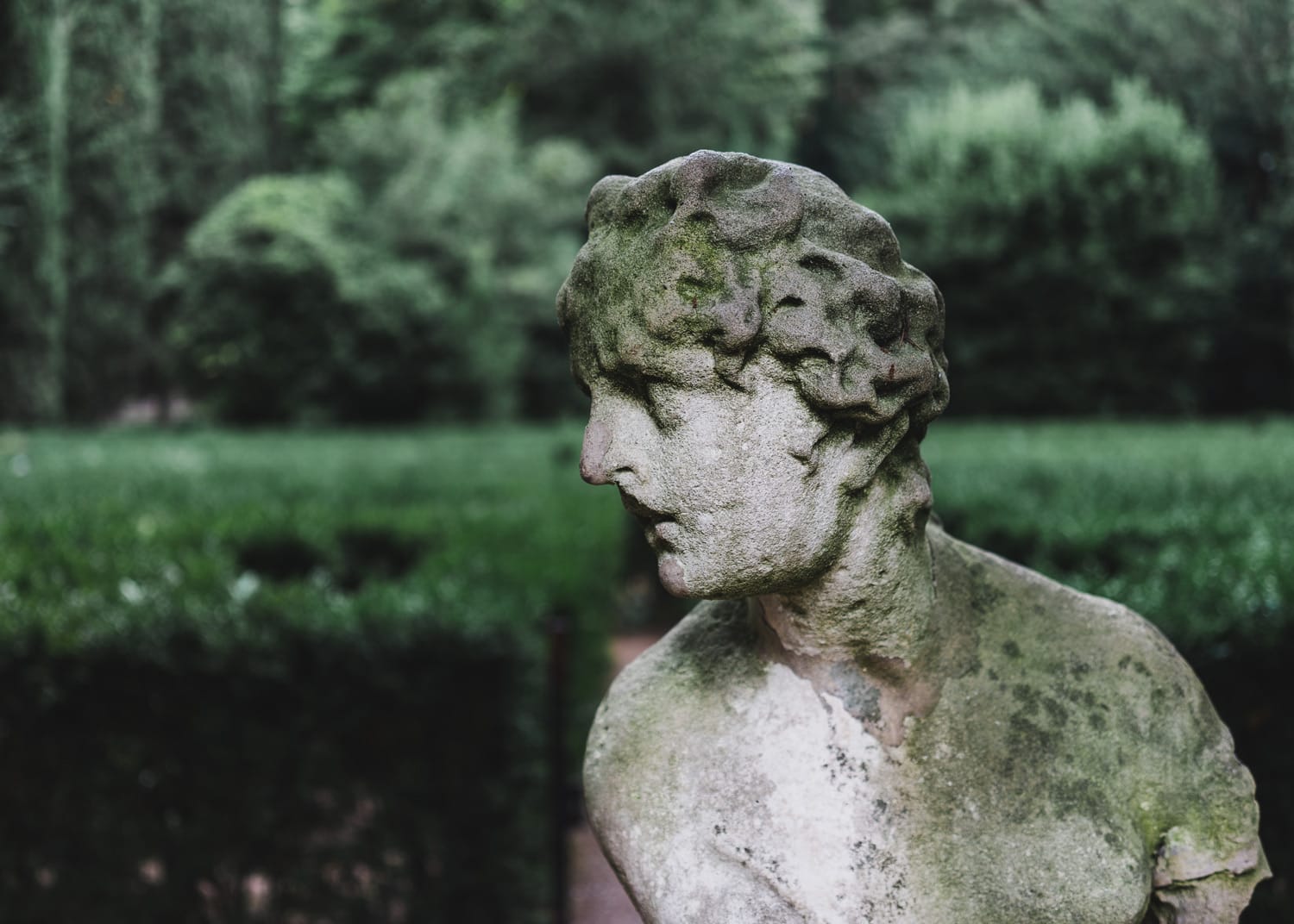 Photo of a statue with a shallow depth of field (blurred background behind the statue).