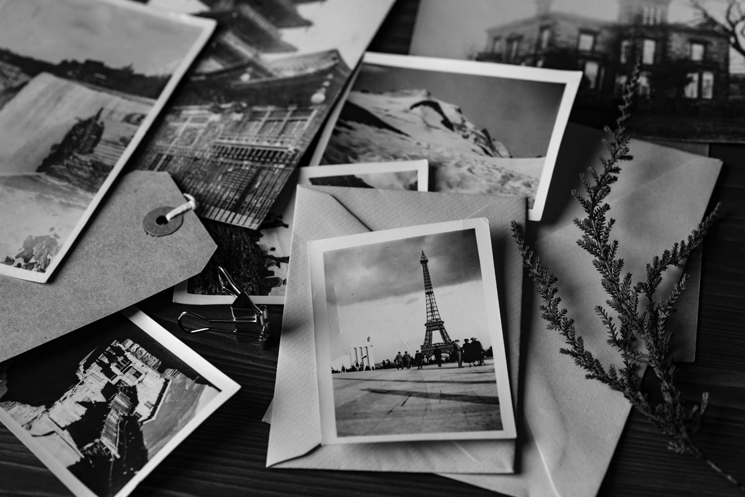 Photo of old photos and post cards on the table