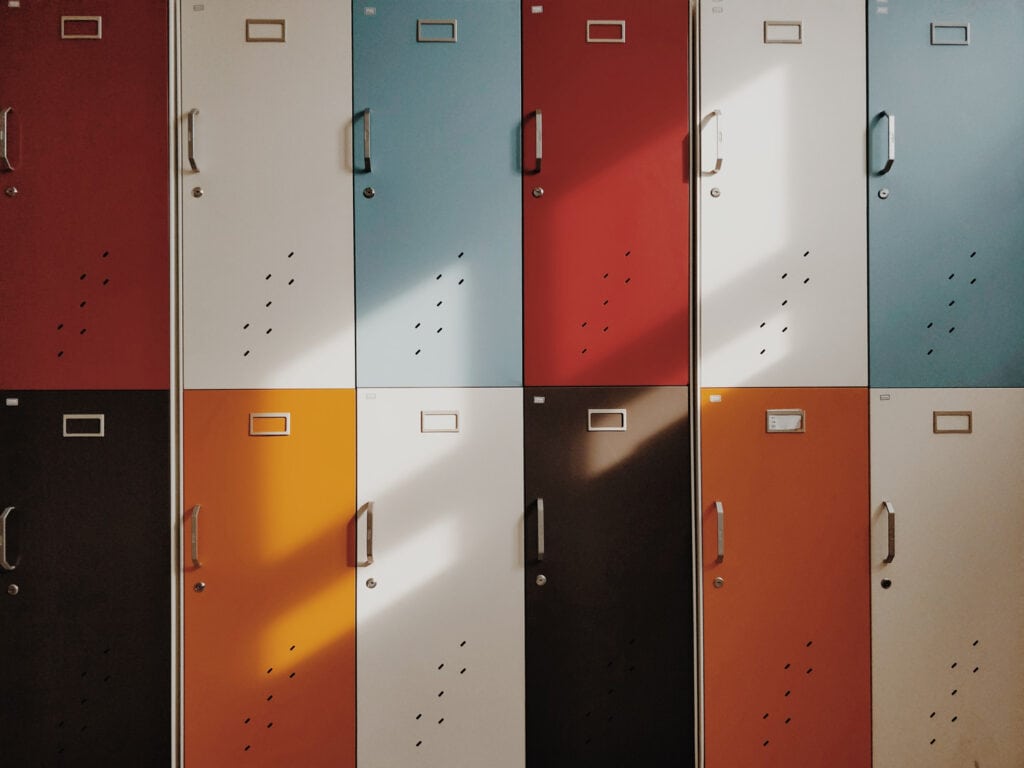 Photo of colourful metal doors.